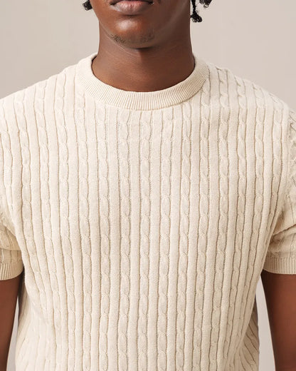 Cable Knit Heritage Crew Neck (Beige)