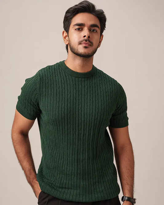 Cable Knit Heritage Crew Neck (Racing Green)
