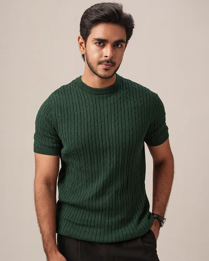 Cable Knit Heritage Crew Neck (Racing Green)