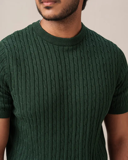 Cable Knit Heritage Crew Neck (Racing Green)