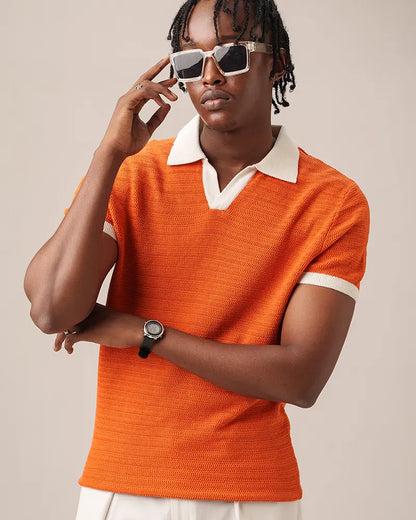 Swae Retro Knit Polo ( Tiger Orange)