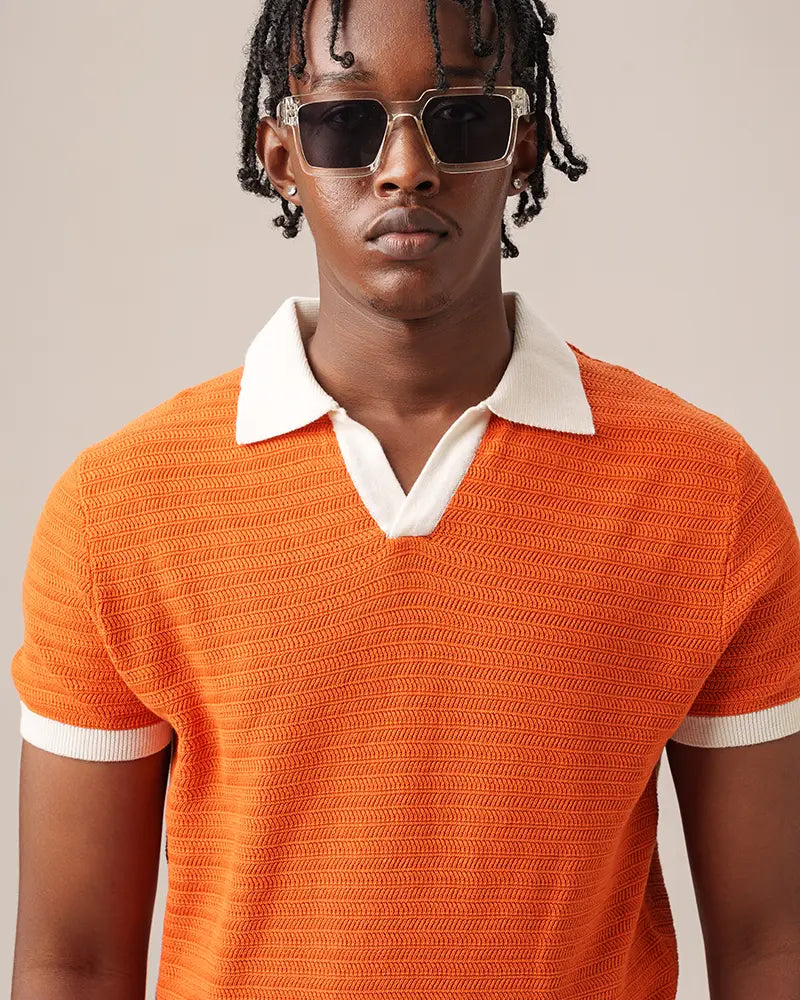 Swae Retro Knit Polo ( Tiger Orange)
