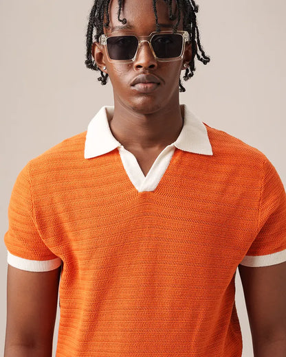 Swae Retro Knit Polo ( Tiger Orange)
