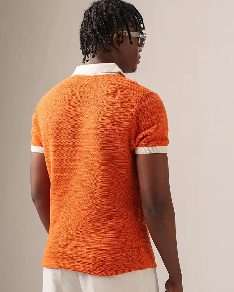 Swae Retro Knit Polo ( Tiger Orange)