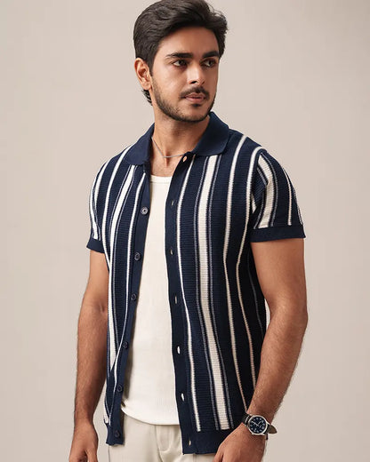 Swae Button-Through Knit Polo (Navy)