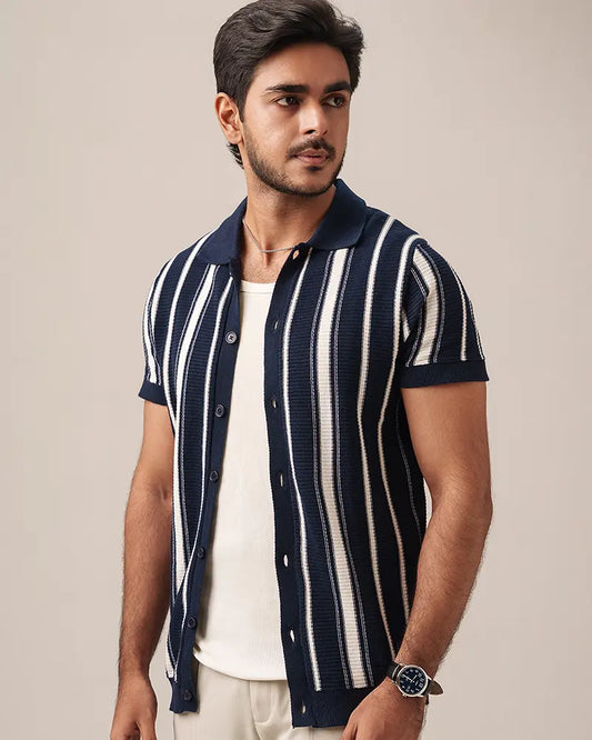 Swae Button-Through Knit Polo (Navy)