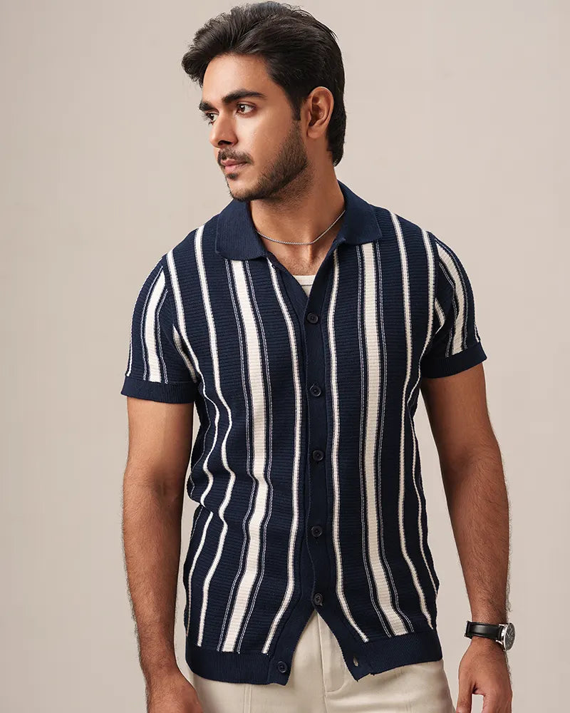 Swae Button-Through Knit Polo (Navy)