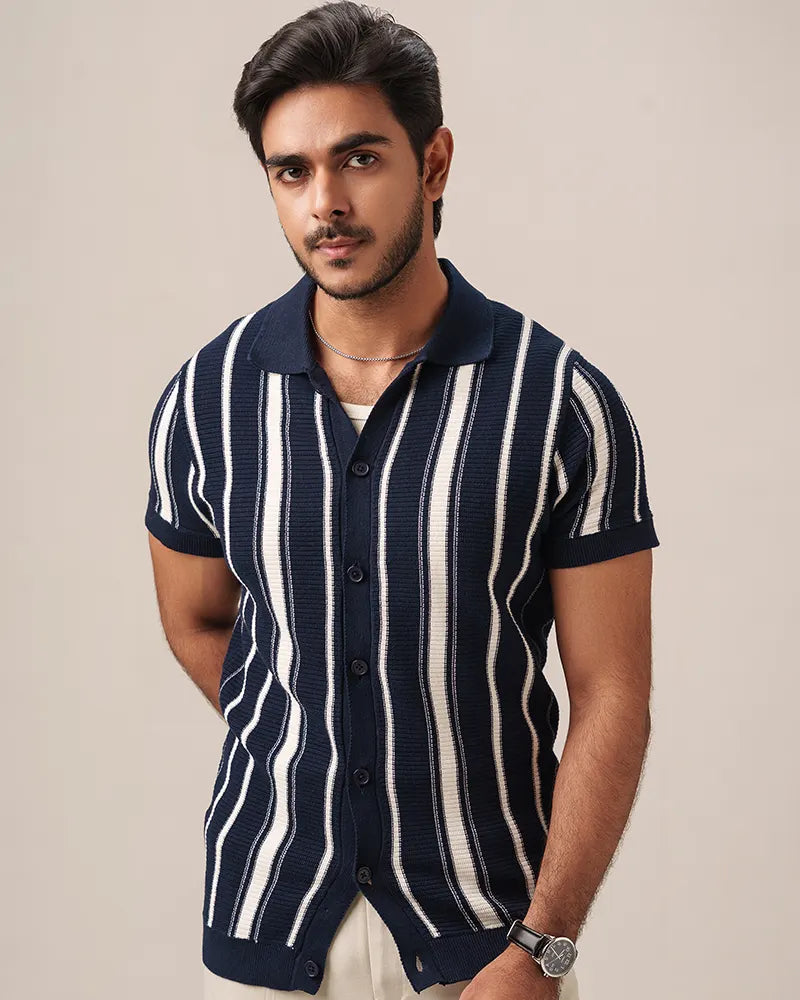 Swae Button-Through Knit Polo (Navy)