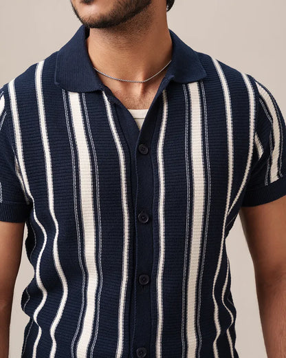 Swae Button-Through Knit Polo (Navy)