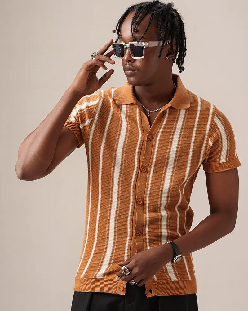 Swae Button-Through Knit Polo (Burnt Sienna)