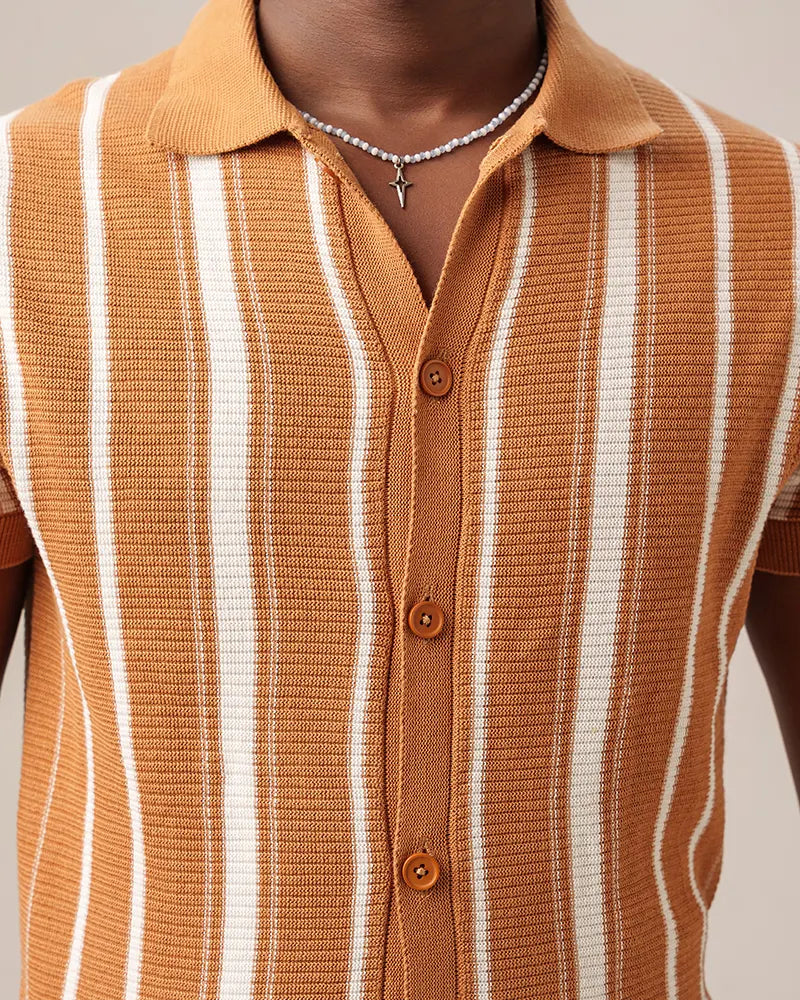 Swae Button-Through Knit Polo (Burnt Sienna)