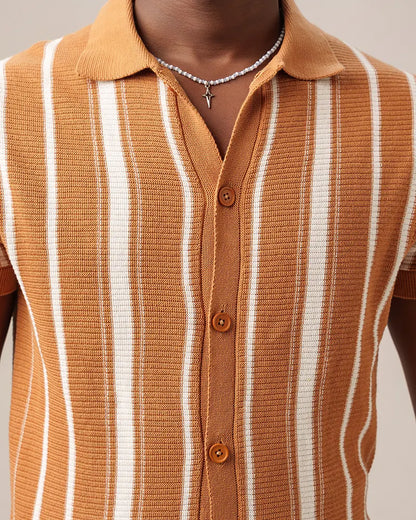 Swae Button-Through Knit Polo (Burnt Sienna)