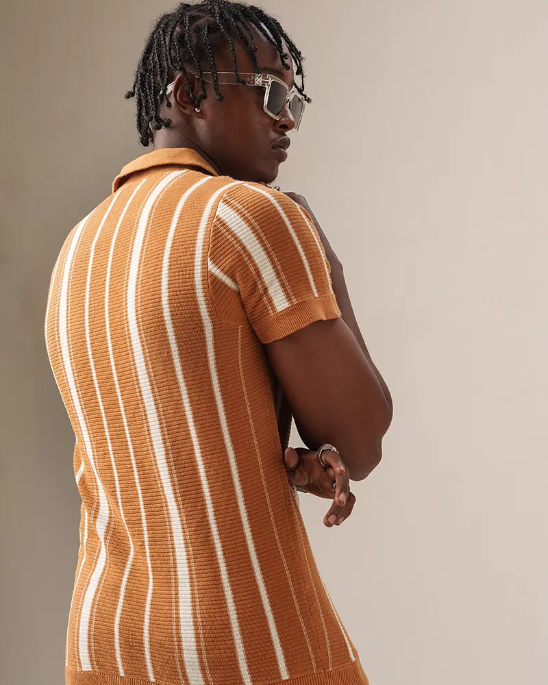 Swae Button-Through Knit Polo (Burnt Sienna)