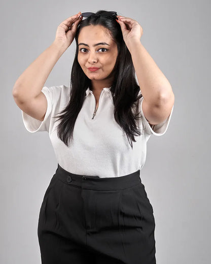 Unisex White Urban Zip Polo