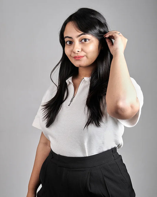 Unisex White Urban Zip Polo
