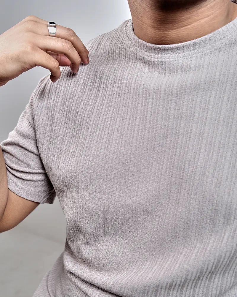 Luxe Grey Drop Shoulder Knit Tee
