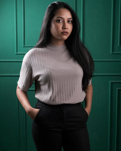 Luxe Grey Drop Shoulder Knit Tee