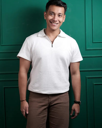 Unisex White Urban Zip Polo