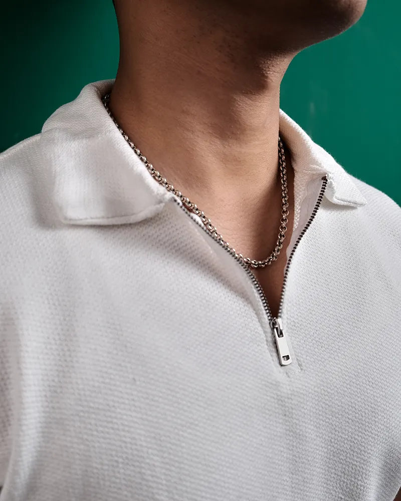 Unisex White Urban Zip Polo