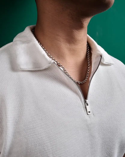 Unisex White Urban Zip Polo