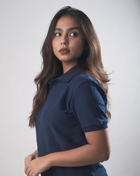 Pattern Navy Knit Polo