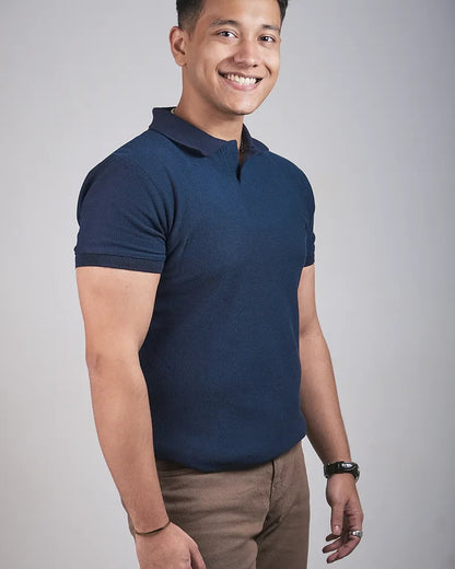 Pattern Navy Knit Polo