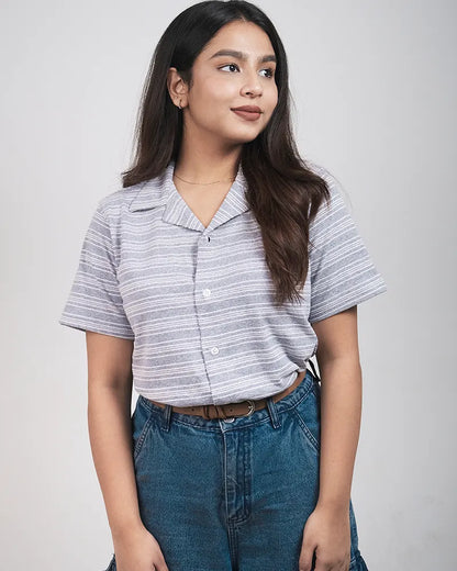 Grey Patterned Cuban Knit Shirt