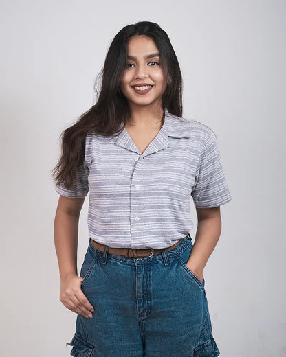 Grey Patterned Cuban Knit Shirt