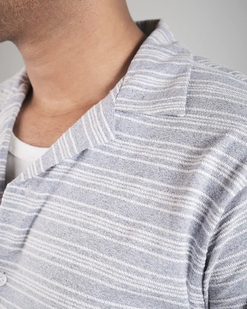 Grey Patterned Cuban Knit Shirt