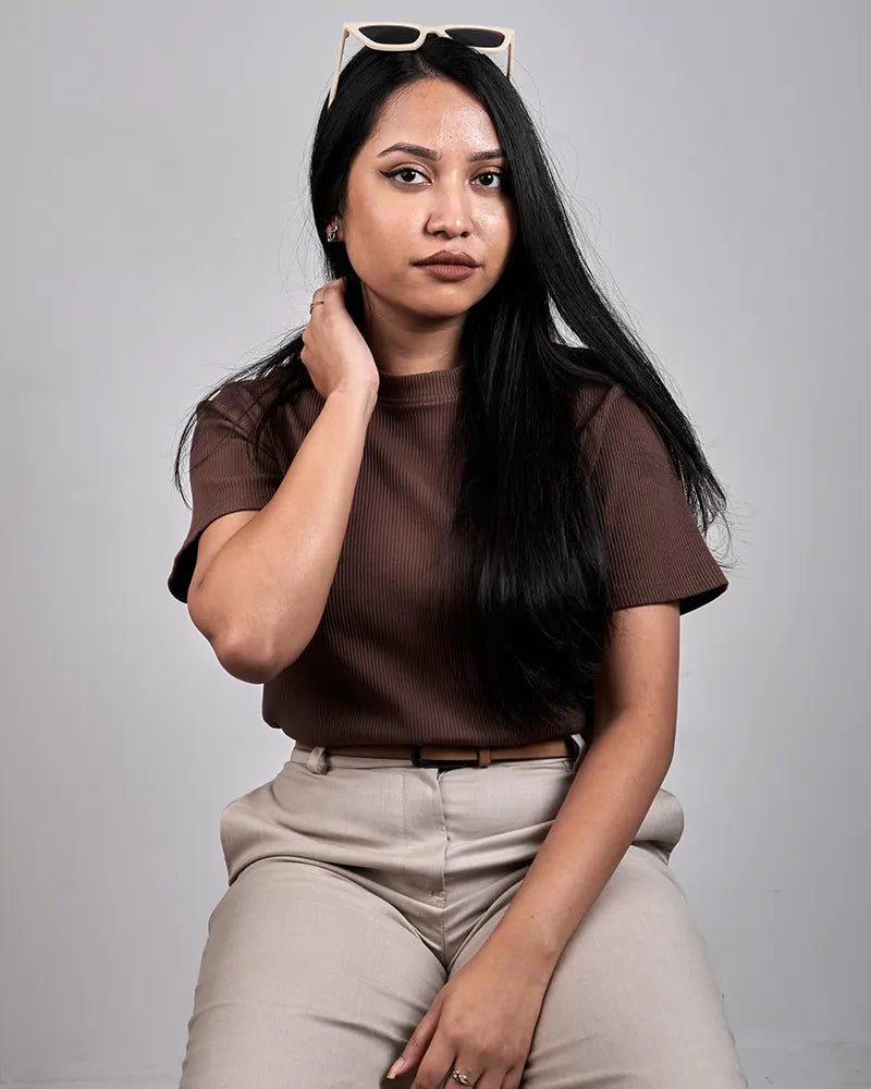 Classic Ribbed Brown T-Shirt