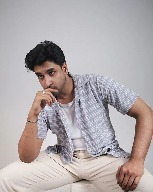 Grey Patterned Cuban Knit Shirt