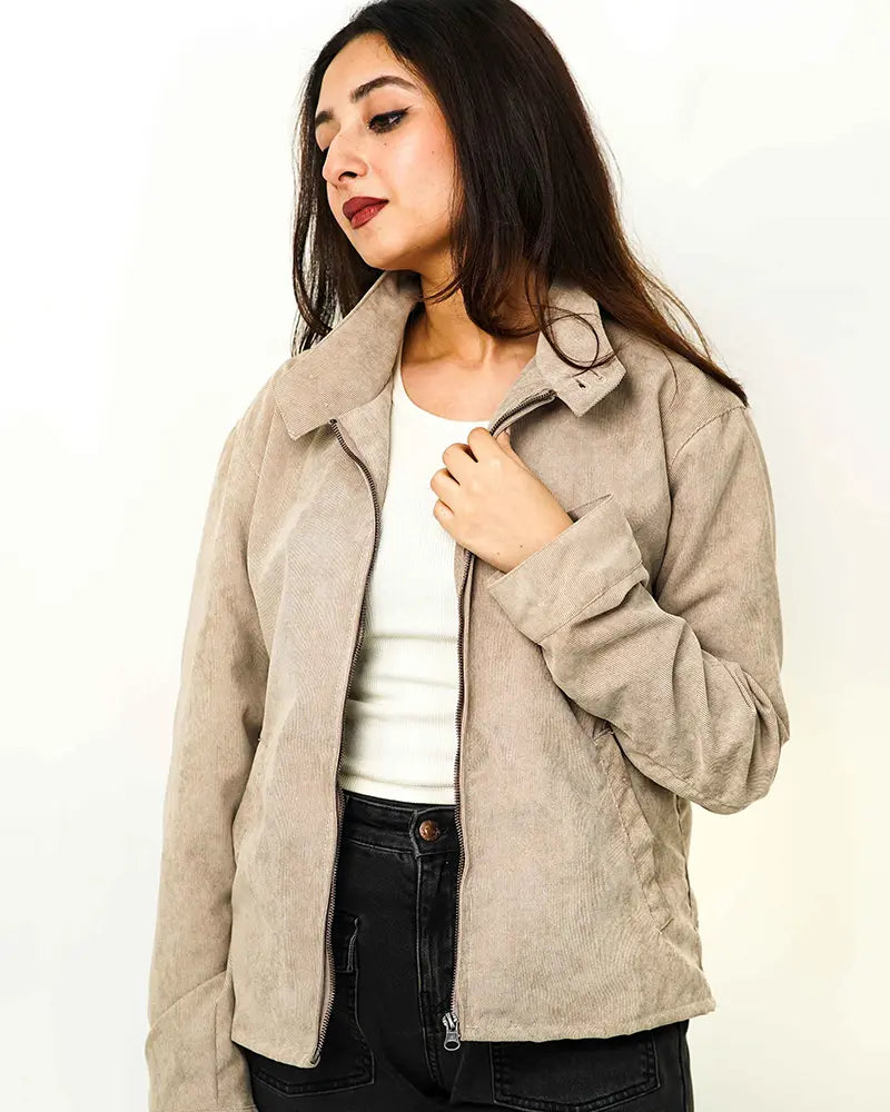 Cord Beige Racer Jacket