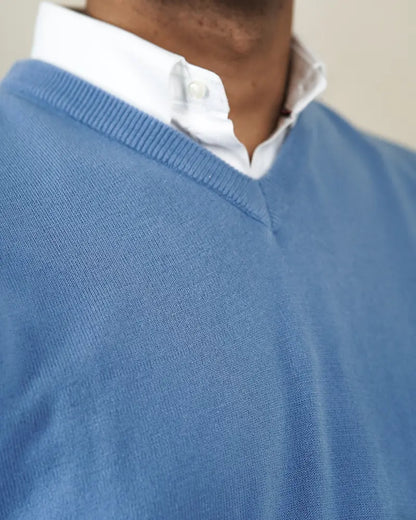Light Blue V-Neck Cashmere-like Sweater