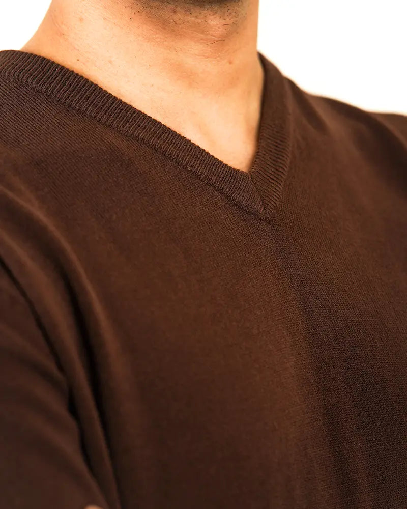 Brown V-Neck Cashmere-like Sweater
