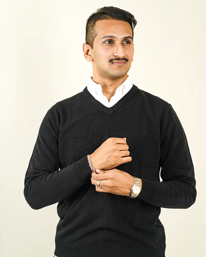 Black V-Neck Cashmere-like Sweater