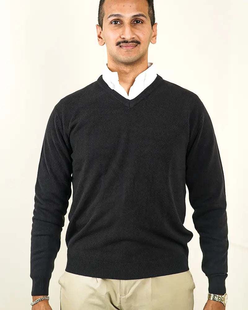 Black V-Neck Cashmere-like Sweater