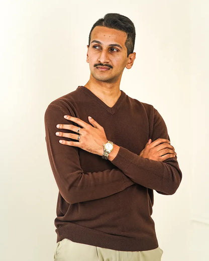 Brown V-Neck Cashmere-like Sweater