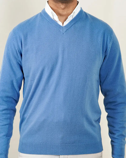 Light Blue V-Neck Cashmere-like Sweater