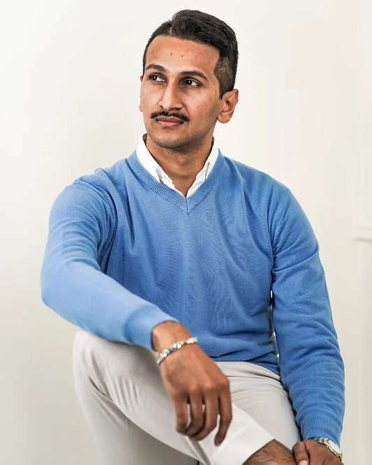 Light Blue V-Neck Cashmere-like Sweater